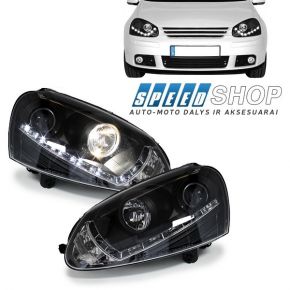 Golf 5 LED priekiniai žibintai (juodi)